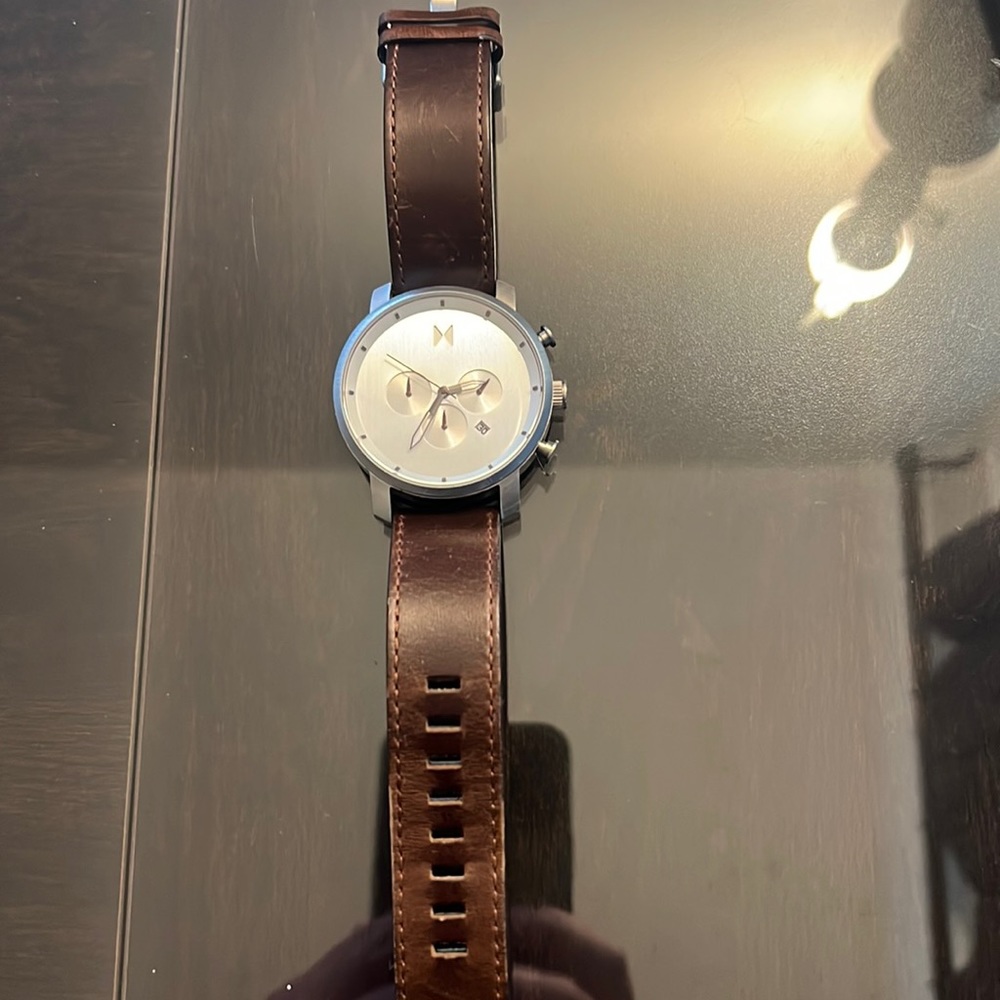 MVMT Chrono watch with 22mm natural leather band